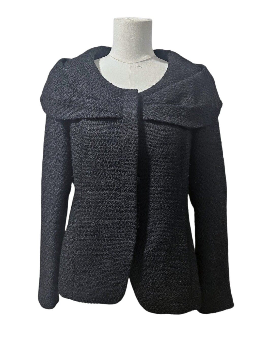 Lafayette 148 New York Black Boucle 100% Wool Jacket Size 10